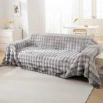 HOKIPO Luxury Gradient Faux Rabbit Wool Fluffy Sofa Cover, Sofa Throw for 3 Seater Sofa, 180(D) x 310(L) cm, Grey (AR-5078-GRY)