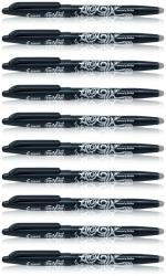Pilot Frixion Erasable Roller Ball Pen | Tip Size - 0.7 MM | With Dimpled Grip and In-built Eraser | Ink Colour - Black | Pack of 10