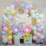 SpecialYou.in Pastel Rainbow Theme Happy Birthday Decoration DIY Combo for Kids-64 Pcs