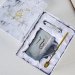 Lakeer Marbel Ceramic Cup Mr Coffee Mug Set with Lid and Stirrer Gift Set for Engagement Wedding Anniversary Valentine's Day for Men in Gift Box