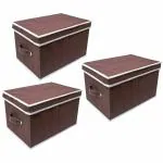 Unicrafts Storage Box with Lid Toy Organizer Storage Box for Kids Room Foldable Clothing Organizer Multi-Utility Toys Storage Organiser and Foldable Storage box. (Pack of_03 Brown)