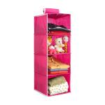 QUAIL Non-Woven 4 Compartment Cloth Hanging Organizer | Storage Wardrobe for Almirah Closet Organizer - Pink