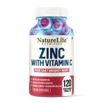 Nature Life Nutrition Zinc Supplement with Vitamin C for Immunity & Recovery - 120 Veg Tablets - For Men & Women