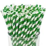 Festiko Bio-degradable Paper Straws (Size -8mm|Pack of 50 Pcs|Green & White Striped), Paper Straws for Drinking, Food Grade Paper Straws for Kids