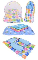 Kwitchy Combo of Baby Bedding | Bed with Net | Carry Bag | 4 Waterproof Sheets 4 Pcs Bedding Set (0-6 Months)