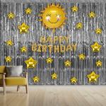 SPECIALYOU.IN Happy Birthday Decoration items DIY combo for Girls and Boys with Happy Birthday foil balloon, star foil balloon and Silver fringe foil curtain backdrop,Kids Party decoration kit- 12 items