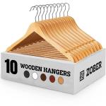 ROCKFIELD Zober Wooden Suit Hangers Pack of 10 with Non Slip Pants Bar - Smooth Finish Solid Wood Coat Hanger with 360 Swivel Hook and Precisely Cut Notches for Camisole, Jacket, Pant, Dress Clothes Hangers