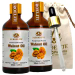 Puroelite Premium Cold Pressed Walnut Oil (Akhrot ka tel) 100% Pure & Natural for Tyroid Massage, Face, Hair, Glowing Skin, Glass bottle with dropper, 100 ml+100 ml (Pack of 2)