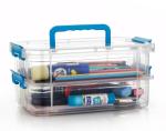 Kayru Plastic Storage Box - 2 Layer Stack & Carry Box,Transparent Rectangular Multi Utility Detachable, Portable & Stackable Space Saving Organiser with Lid