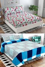 VORDVIGO 3D Polycotton Double Bedsheets Combo Pack of 2 Double Bed Sheets with 4 Pillow Covers, Size- 90*90 inches (Multicolor)