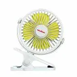 Khaitan Chotu Mini Fan 100mm | USB Charging Fan | Multi-Clip | Rechargeable Fan| Battery Fan| 5-Hr Backup| Silent Operation| Longer Battery Life| Portable Fan| All Purpose Fan (White & Yellow)