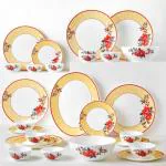 Borosil Opalware Pink Kohinoor Sapphire, Opal Glass Dinner Plates & Bowl, Crockery Set For Dining (Pack Of 27)