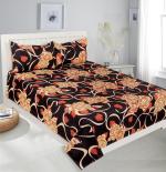 Homdazal Brown 3D Printed Microfiber Flat 120 Tc Double Bedsheet With Pillow Covers (Pack Of 3)