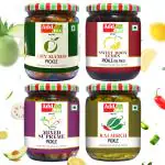Add me 4 in 1 Pickle Combo Pack. Mango Pickles Aam ka achar 500gm, Mixed Pickles mix achar of ker lasoda mango chilli lotus stem lime 500gm, Sweet nimbu achar lime pickles without oil 600gm, green chilli mirch achar pickles 500g, Total 2.1 kg