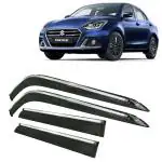 Kingsway Car Wind Deflectors Rain Guard Window Visor for Maruti Suzuki Swift Dzire 2020, 2021, 2022, 2023, 2024, 2025 Model, Car Door Visor with Chrome Lining Online India, Car Sun Shades