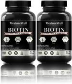 Naturewell Biotin Maximum Strength For Hair Skin And Nails-10000 Mcg, 60 Capsules Each (Pack Of 2)