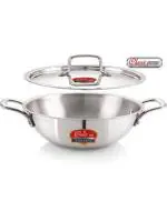 Classic Steels Silver Stainless Steel Kadhai With Stainless Steel Lid For Cooking With Heavy Bottom 1.7 ltr Capacity (20 cm Diameter)