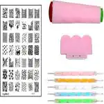 Royalkart Nail Art Stamping double Kit With 15 Pcs Nail Art Brush & Nail Art Finger Tip Guide Sheet Gift For Girl Women Latest Edition