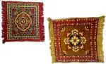 SKYRICK 2 Piece Set Velvet Pooja asana/Prayer aasan/Mat - (2 Ft x 2 Ft), Red & Golden