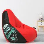 Biggie Bean Bag with Beans Filled - Size : 4XL - 3D Printed Bean Bag with Beans - Designed by : DonnaPaula London - Color: Hum Nahin Uthenge - Red Black - Best 3D Printed Bean Bag for Living Room - Pre-filled with Beans - Ready to use
