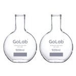 GoLab Laboratory Premium Calibrated Borosilicate Glass Round Bottom Flask with B-24 joint with Graduation Marks- 500 ML (Pack of 2Pcs.)