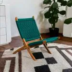 Orchid Homez Hand Woven ( Resham Thread) , Acacia Wood, Folding, Outdoor/Indoor Chair (Teal)