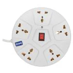 Econe 5 Universal Socket Multi Plug 6 Amp And 10 Amp Round Flex Box Extension Cord Surge Protector Spike Guard With Led Indicator And Fuse - 1.5 Mm X 3 Core Copper Wire