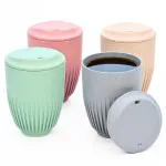 Eha Earth Friendly Retro Coffee Mug with Lid | Tea Cup Set of 4 | 350 ml | Made with Rice Husk | Microwave Safe Mugs for Gifting | Multi Light