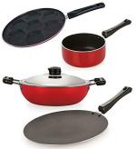 Nirlon 4 pcs of Red and Black Non-stick Kitchen Cooking Utensil Combo Set, Standard