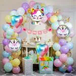 SPECIALYOU.IN Unicorn Cat Theme Half Birthday Decoration items for Baby Girl, Foil Balloons for Birthday decor with Pastel Rainbow Theme Birthday decorations - 59 Items