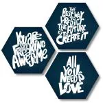 ARTUP Love Quote Modern Art Set of 3 Hexagon Wall Decor, Self adheshive Painting, Digital Reprint, 17 Inch X 17 Inch