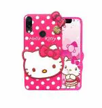 Indiacase Honor 8X Pink Rubber Shock Proof, Dual Protection, Silicone, 3D Catoon Kitty, Shock-Absorbent, Wireless Charging Compatible Cases & Covers