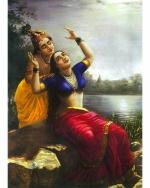 DECOR ADVENTURES Radha and Madhav (Krishna) by Raja Ravi Varma Wall Painting 14 x 18 inch