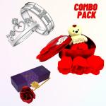 Jiyansh Creation New Combo Pack of Crown Silver Ring with Artificial Red Rose & Soft Teddy Bear Box Valentine Day gift for Girlfriend, Gift for Boyfriend, Gift for Wife,Gift for Husband
