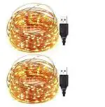 LTETTES 15 Meters 150 LED USB Powered Waterproof Outdoor Indoor Copper Wire Fairy Decorative String Lights (Pack of 2) 15 m and 150 Lights (Pack of 2)