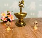 Denique Metal Deepam Peacock Akhand Diya Kuthu Vilakku Deepak Oil Lamp Lipakshi Diya