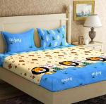 Homdazal Multicolor Cartoon Microfiber Flat 180 Tc Double Bedsheet With Pillow Covers (Pack Of 3)