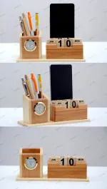 Pen Stand With Calendar With Clock Mobile Stand