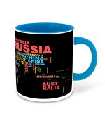Whats Your Kick World Map Design With County Names Printed Sky Blue Ceramic Coffee Mug and Tea Mug 325 ML