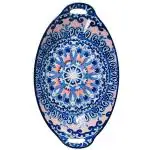 Nestasia Blue Mandala Ceramic Long Dish with Handles for Serving Snacks, Appetizers, Salads, and Noodles| Microwave Safe, Dishwasher Safe (10.8 Inch)