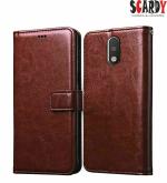 SCARDY MOTO G4 PLUS BACK COVER / LEATHER FLIP COVER / BROWN COLOR