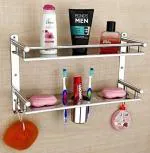 CSI INTERNATIONAL Multiuse Stainless Steel 2 Bathroom Shelf Soap Stand/Tumbler Holder/Toothbrush Holder/Bathroom Stand/Bathroom Rack/Bathroom Accessories ,Silver