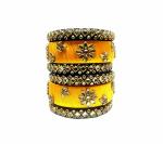 Aashirwad Traders Handmade Mustard Yellow and BlackShine Silk Thread, Kundan and Plastic Bangles (Women) - 2.4 (set of 6)