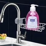 Meubels Stainless Steel Sink Caddy Organizer | Sponge Holder | Organizer Storage Rack | Home Kitchen Faucet Shelf Stand | Faucet Rack | Drain Rack for Soap | Dish Sponges Detachable Hanging Faucet Drain Rack | Sink Drain Rack (Pack of 1)