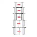 Nirvika Silver Stainless Steel Handi Set With Lid Combo of 1000, 1400, 1900, 2300 and 3000 ml (Pack of 5)