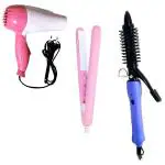ROMARO NV-1290 Foldable Hair Dryer 1000 WATT Dryer AIO-16B Hair Curler for Women and MINI Ceramic Plate Portable Hair Straightener (Multicolor)