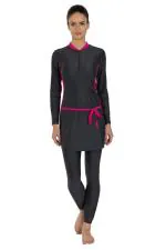 Speedo Women Oxid Grey, Electric Pink Synthetic Female Swimwear Two Piece Full Body Suit (2Xs)