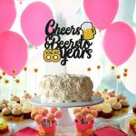 Festiko 65th Birthday Cake Topper Cheers To 65 Years Decor For Men Women Him Her Happy 65th Birthday Wedding Anniversary Party Supplies Black Glitter Decorations