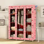 Spirited 3 Door 10 shelves Red Printed Collapsible wardrobe