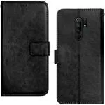 Juberous Vintage Flip Case Cover for Redmi 9 Prime,Poco M2 Leather | Inner TPU | Foldable Stand | Wallet Card Slots - Black